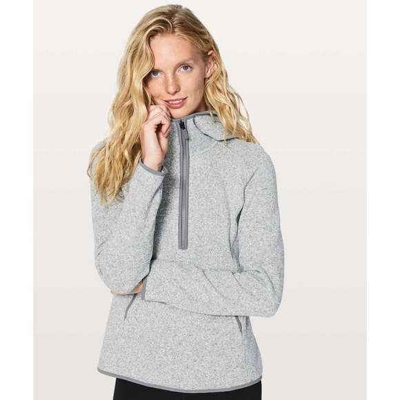 Lululemon Fleece & Thank You Pullover Grey Heathered White Hooded Sweater 4 - Picture 1 of 8